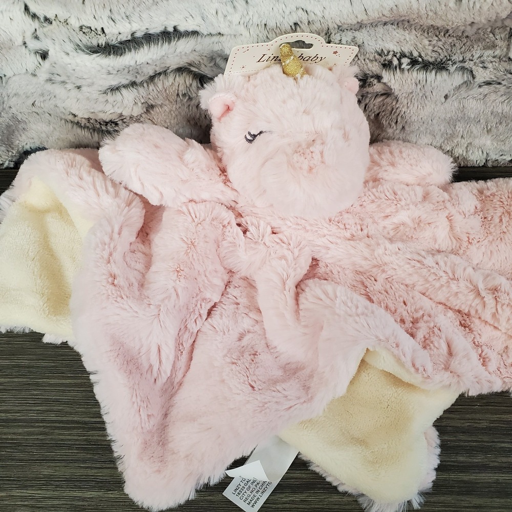 Linzy Pink Unicorn Lovey Plush Security Blanket Rattle Stuffed Toy LUXE SOFT NEW